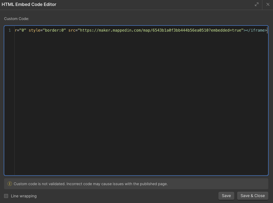 Webflow embed with Mappedin embed code