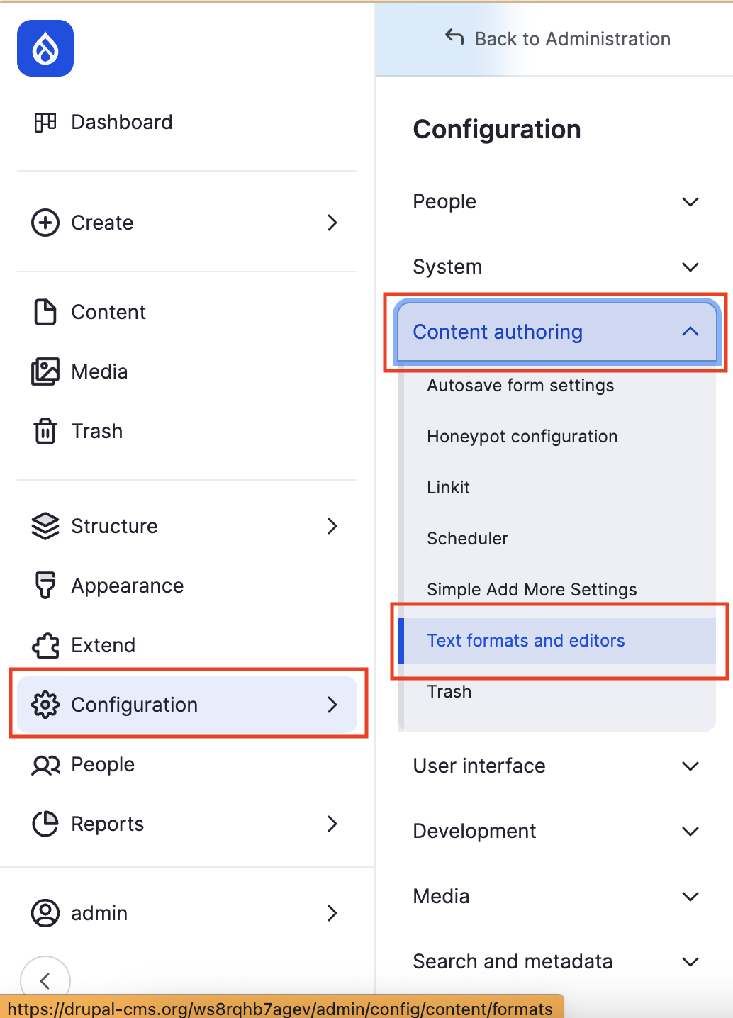 Drupal text format configurations