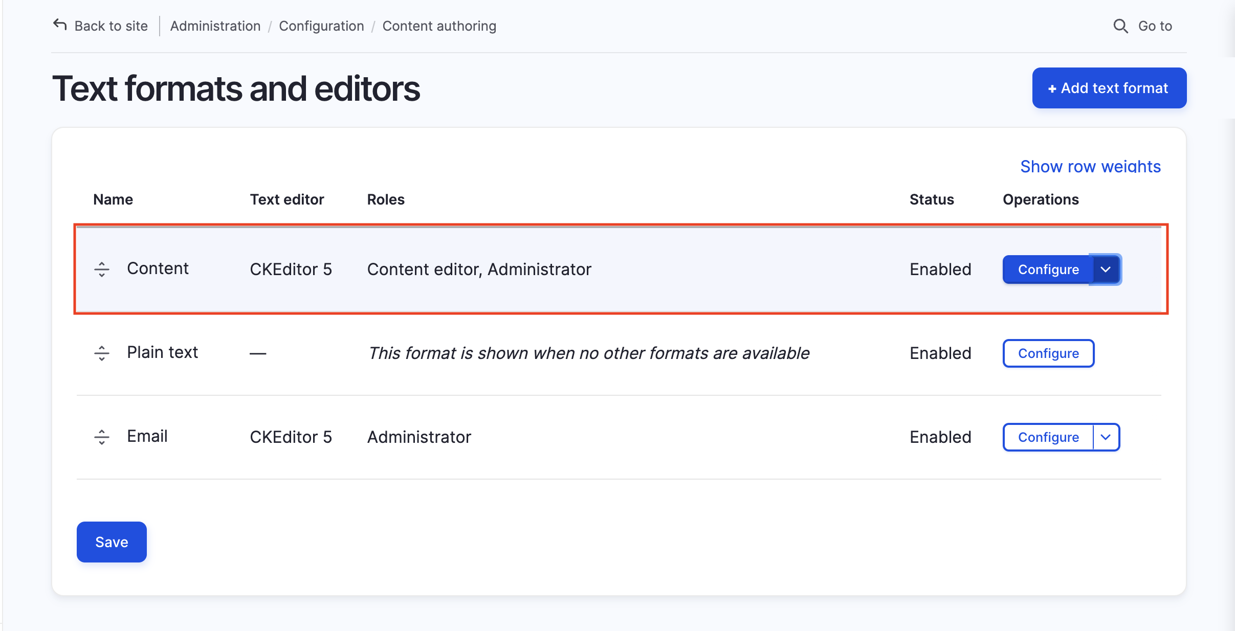 Drupal content configurations