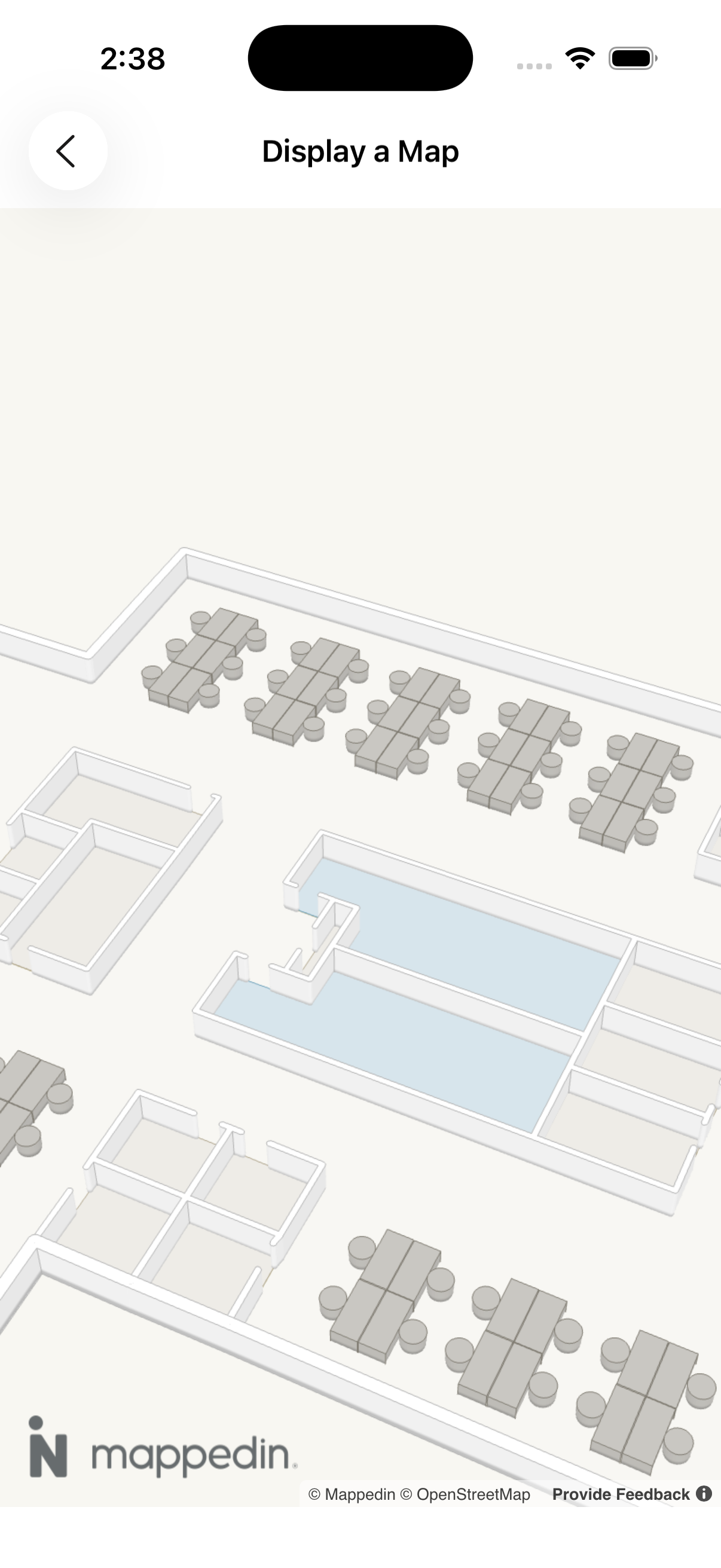 Map zoomed using Mappedin SDK for iOS v6