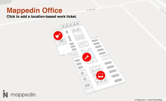 A map showing markers indicating where work tickets are pending completion.